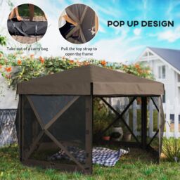 OUTSUNNY 3 x 3(m) Hexagon Pop Up Gazebo with 5 Sides, Netting in Brown - thumbnail 4
