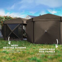 OUTSUNNY 3 x 3(m) Hexagon Pop Up Gazebo with 5 Sides, Netting in Brown - thumbnail 6