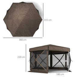 OUTSUNNY 3 x 3(m) Hexagon Pop Up Gazebo with 5 Sides, Netting in Brown - thumbnail 3