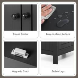 Costway Bathroom Floor Cabinet Wooden Freestanding Storage Cupboard with Adjustable Shelf Black - thumbnail 6