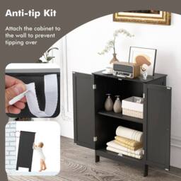 Costway Bathroom Floor Cabinet Wooden Freestanding Storage Cupboard with Adjustable Shelf Black - thumbnail 5