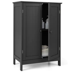 Costway Bathroom Floor Cabinet Wooden Freestanding Storage Cupboard with Adjustable Shelf Black