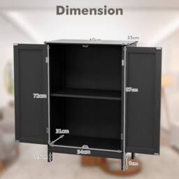 Costway Bathroom Floor Cabinet Wooden Freestanding Storage Cupboard with Adjustable Shelf Black - thumbnail 2