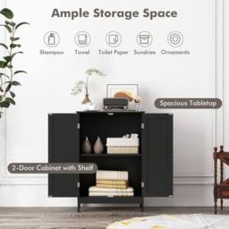 Costway Bathroom Floor Cabinet Wooden Freestanding Storage Cupboard with Adjustable Shelf Black - thumbnail 4