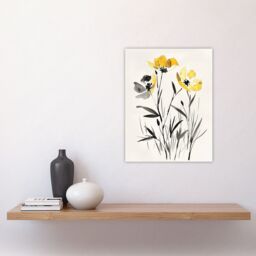"Artery8 Wildflower Blooms Black White Yellow Watercolour Wall Art Print - Size: W24"" x H32""" - thumbnail 4