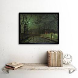 "Artery8 John Atkinson Grimshaw Moonlit Street Old Master Framed Wall Art Print in Green - Size: W12"" x H16""" - thumbnail 2