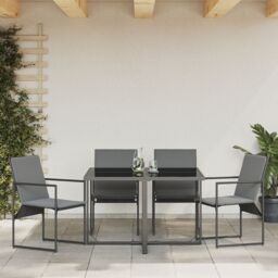 Berkfield Home Garden Chairs with Cushions 4 pcs Black Textilene - thumbnail 4