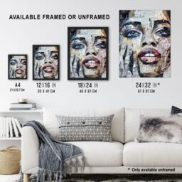 "Artery8 Wall Art Print Woman Face Newspaper Collage Portrait Poster in Grey - Size: W18"" x H24""" - thumbnail 3