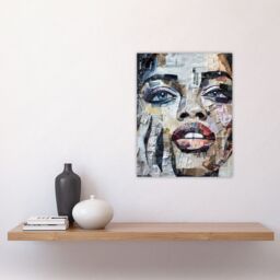 "Artery8 Wall Art Print Woman Face Newspaper Collage Portrait Poster in Grey - Size: W18"" x H24""" - thumbnail 4