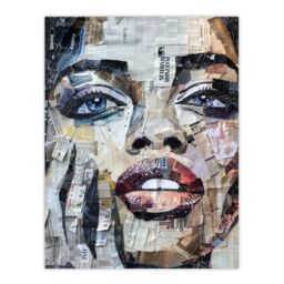 "Artery8 Wall Art Print Woman Face Newspaper Collage Portrait Poster in Grey - Size: W18"" x H24""" - thumbnail 1