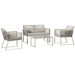OUTSUNNY 4 PCS Patio Round PE Rattan Outdoor Sofa Set, Conservatory Furniture Set in Grey - thumbnail 2