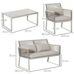 OUTSUNNY 4 PCS Patio Round PE Rattan Outdoor Sofa Set, Conservatory Furniture Set in Grey - thumbnail 3