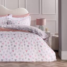 OHS Watercolour Hearts Duvet Cover Set Microfibre Bedding with Pillowcase in Light Grey - Size: Double - thumbnail 2