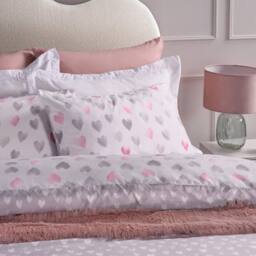 OHS Watercolour Hearts Duvet Cover Set Microfibre Bedding with Pillowcase in Light Grey - Size: Double - thumbnail 4