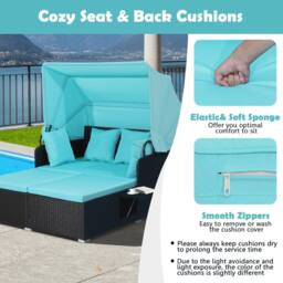 Gymax Garden Rattan Daybed Patio 2 Seater Wicker Sun Bed Lounger w/Canopy in Blue - thumbnail 8