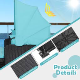 Gymax Garden Rattan Daybed Patio 2 Seater Wicker Sun Bed Lounger w/Canopy in Blue - thumbnail 7