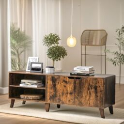Pirlo Plush 140CM Wide TV Stand Cabinet With Shelves Rustic Brown Furniture - thumbnail 1