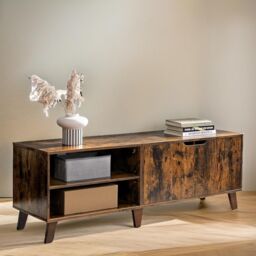 Pirlo Plush 140CM Wide TV Stand Cabinet With Shelves Rustic Brown Furniture - thumbnail 3