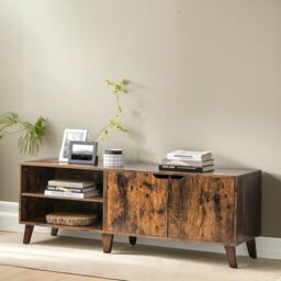 Pirlo Plush 140CM Wide TV Stand Cabinet With Shelves Rustic Brown Furniture - thumbnail 2