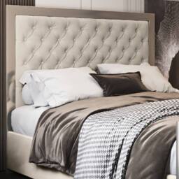 Casani Lapworth Upholstered Soft Velvet Beige Metal Designer Bed Frame in Cream - Size: Small Double - thumbnail 6