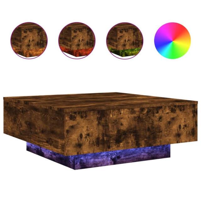 Berkfield Home Coffee Table with LED Lights Smoked Oak 80x80x31 cm in Brown - Size: 80 x 80 x 31 cm - image 1