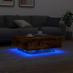 Berkfield Home Coffee Table with LED Lights Smoked Oak 80x80x31 cm in Brown - Size: 80 x 80 x 31 cm - thumbnail 4