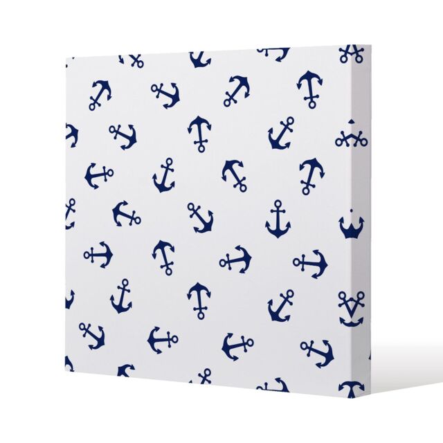 Benjamin Tate Design Navy Anchors on White (Canvas Print) / 114 x 114 x 4cm in Natural - Size: 114 x 114 x 4 cm - image 1