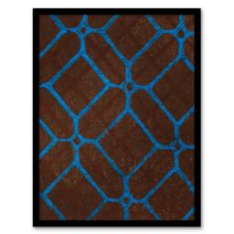Artery8 Furuya Korin Framed Wall Art Print Vintage Geometric Textile Pattern in Blue - Size: A4 - thumbnail 1