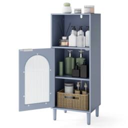 Costway Freestanding Bathroom Floor Cabinet Wooden Storage Organizer w/Shelf in Light Blue - thumbnail 2