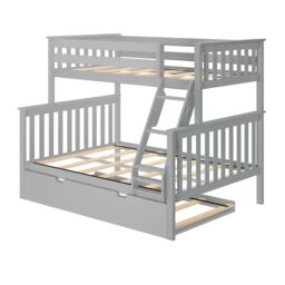 Interior Emporium Ltd Lily Wooden Trio Bunk Bed with Double Mattress - Space-Saving Solid Pine Frame - Grey - thumbnail 5