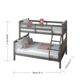 Interior Emporium Ltd Lily Wooden Trio Bunk Bed with Double Mattress - Space-Saving Solid Pine Frame - Grey - thumbnail 3
