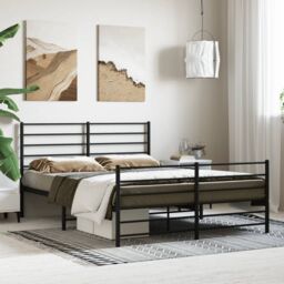 Berkfield Home Metal Bed Frame with Headboard & Footboard Black 120x200 cm - Size: Small Double - thumbnail 3