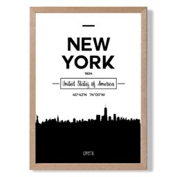 ARTZE New York Black & White City Skyline Framed Print SIZE: A2 with Oak Frame - Size: A4 - thumbnail 1