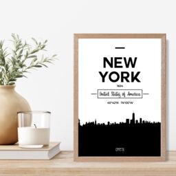ARTZE New York Black & White City Skyline Framed Print SIZE: A2 with Oak Frame - Size: A4 - thumbnail 2