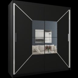 Sliding Wardrobes 4U Double Center Mirror Sliding Door Wardrobe 203cm X 217cm in Black - Size: 203 cm X 217 cm - thumbnail 2
