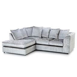 Furnishings For Less UK Crystal Crushed Velvet 3 to 4 Seater L Shaped Corner Sofa Left Hand Facing in Silver - thumbnail 1