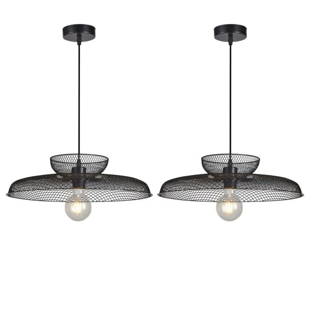 First Choice Lighting Set of 2 Cassidy - Two Tier Black Mesh Ceiling Pendant Lights - image 1