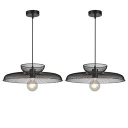 First Choice Lighting Set of 2 Cassidy - Two Tier Black Mesh Ceiling Pendant Lights - thumbnail 1