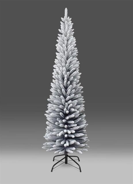Shatchi 6FT Snow Flocked Artificial Slim Christmas Pencil Tree Holiday Home Decorations with Pointed Tips & Metal Stand in White - image 1