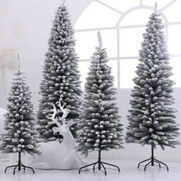 Shatchi 6FT Snow Flocked Artificial Slim Christmas Pencil Tree Holiday Home Decorations with Pointed Tips & Metal Stand in White - thumbnail 3