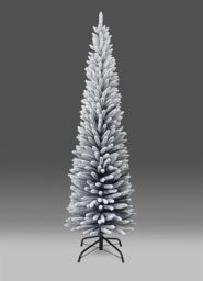 Shatchi 6FT Snow Flocked Artificial Slim Christmas Pencil Tree Holiday Home Decorations with Pointed Tips & Metal Stand in White - thumbnail 2