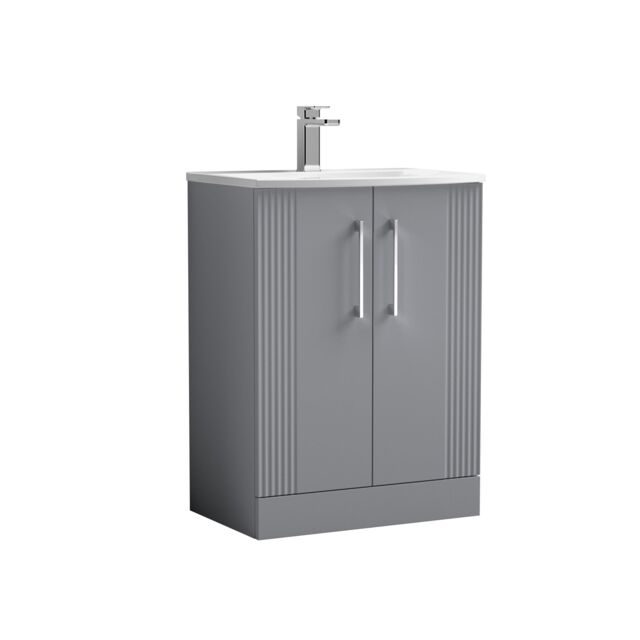 Balterley Floor Standing 2 Door Vanity Unit - Curved Basin 600mm, Satin Grey - image 1