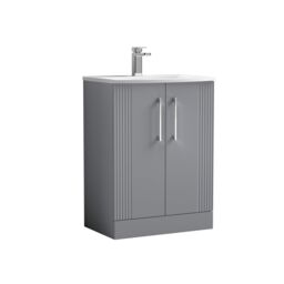 Balterley Floor Standing 2 Door Vanity Unit - Curved Basin 600mm, Satin Grey - thumbnail 1