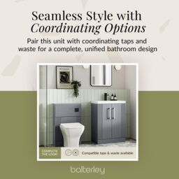 Balterley Floor Standing 2 Door Vanity Unit - Curved Basin 600mm, Satin Grey - thumbnail 7
