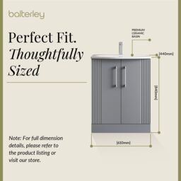 Balterley Floor Standing 2 Door Vanity Unit - Curved Basin 600mm, Satin Grey - thumbnail 5