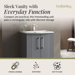 Balterley Floor Standing 2 Door Vanity Unit - Curved Basin 600mm, Satin Grey - thumbnail 2