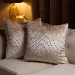 OHS 2 Pack Metallic Wave Filled Cushion Covers Home Decor Set in Natural - Size: 45 cm x 45 cm - thumbnail 2