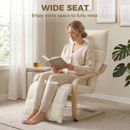HOMCOM Accent Chair, Leisure Lounge Chair Armchair with Footrest, Cream - thumbnail 6