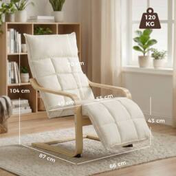 HOMCOM Accent Chair, Leisure Lounge Chair Armchair with Footrest, Cream - thumbnail 3