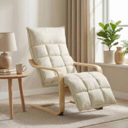 HOMCOM Accent Chair, Leisure Lounge Chair Armchair with Footrest, Cream - thumbnail 2
